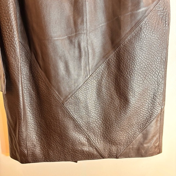 ASOS Sz 0 Brown Leather Wrap Midi Skirt Smooth and Patterned Lined Belted NWOT - Picture 11 of 11